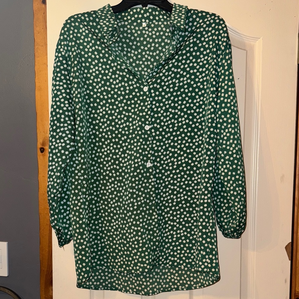 Elegant Green Polka Dot Blouse